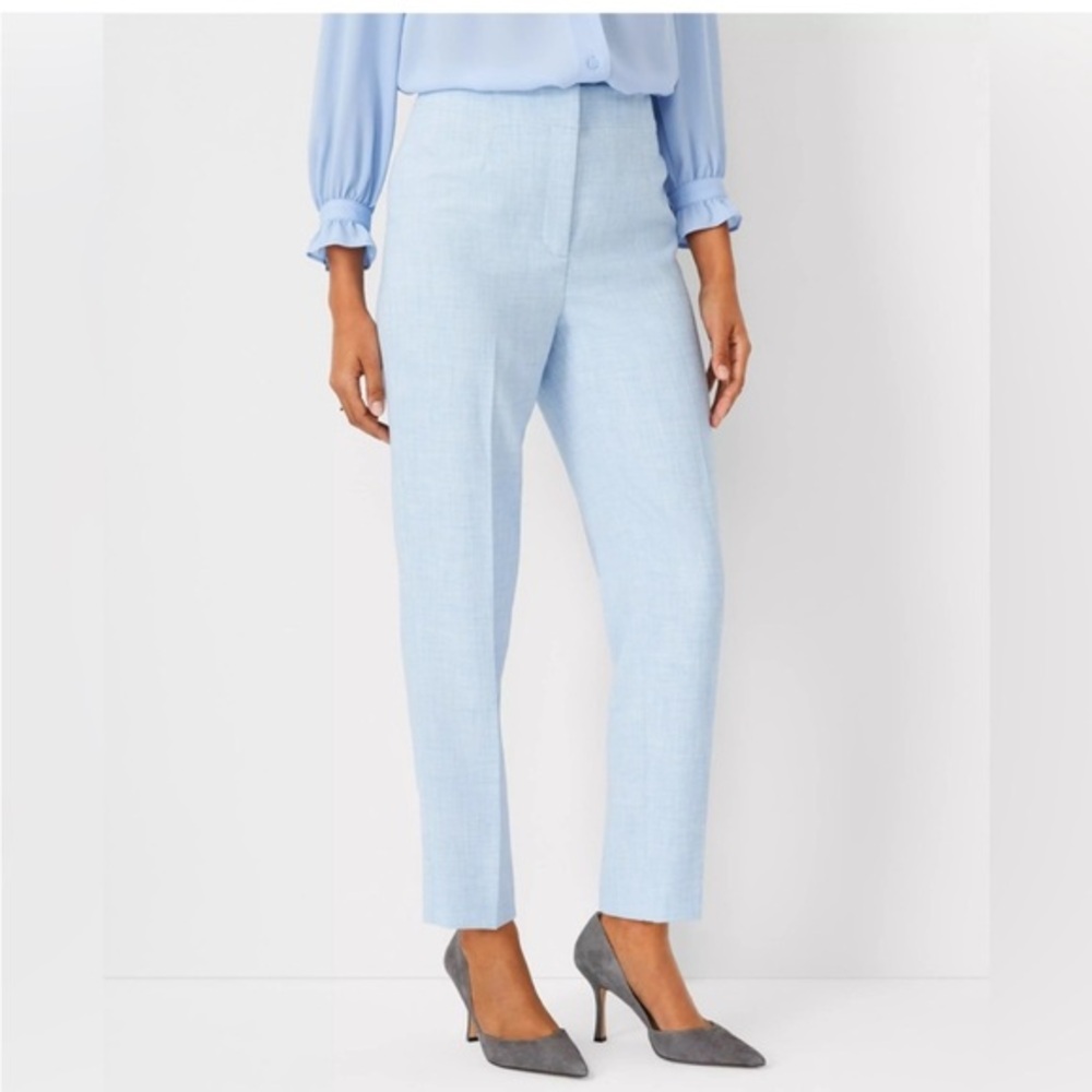 New Ann Taylor The Lana Light Blue slim ankle Pants in crosshatch size 10. - Picture 1 of 8